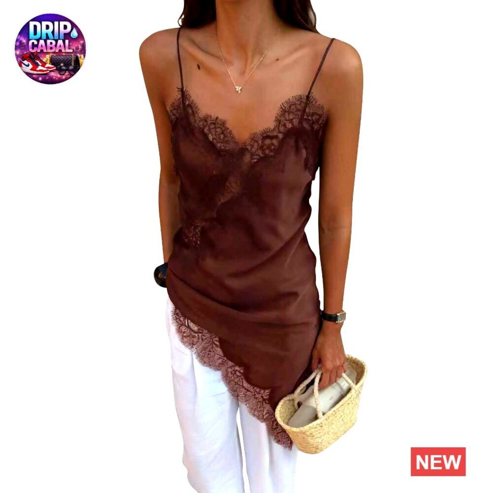 Satin Lace Camisole Elegant Asymmetric Backless Vest Y2K Chic Evening Wear